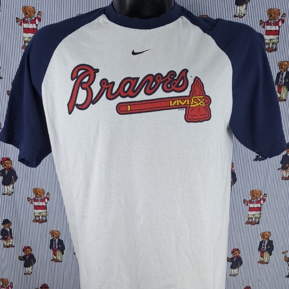 Nike Atlanta Braves center swoosh logo spellout Med loose fit baseball t-shirt - Picture 1 of 5
